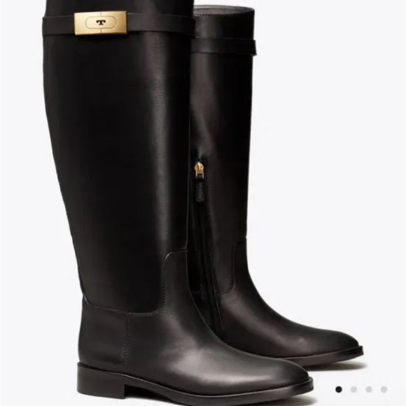 Tory Burch 7.5 T Hardware Riding Boot Black Leather Store Display - Picture 1 of 7